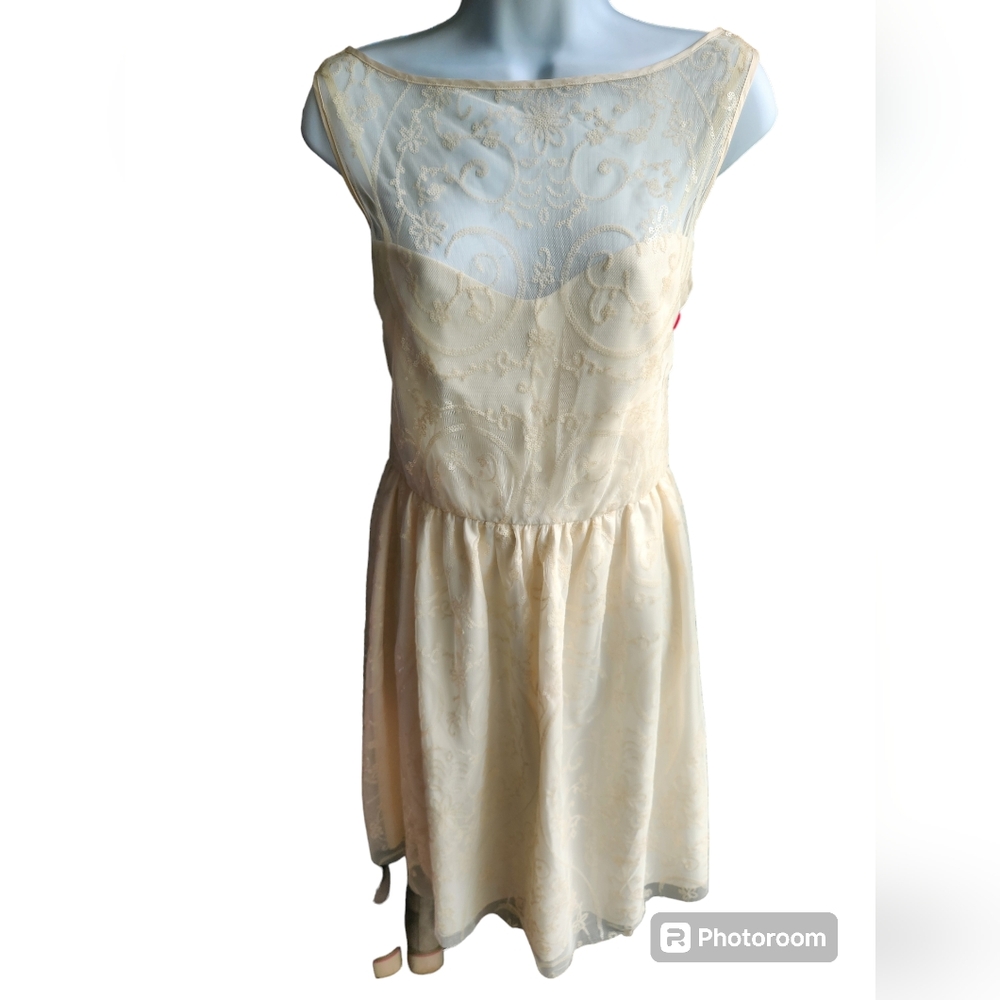 JILL Jill Stuart Ivory Sequin Mesh Dress Semi Sheer Bodice Size 12 Bridal